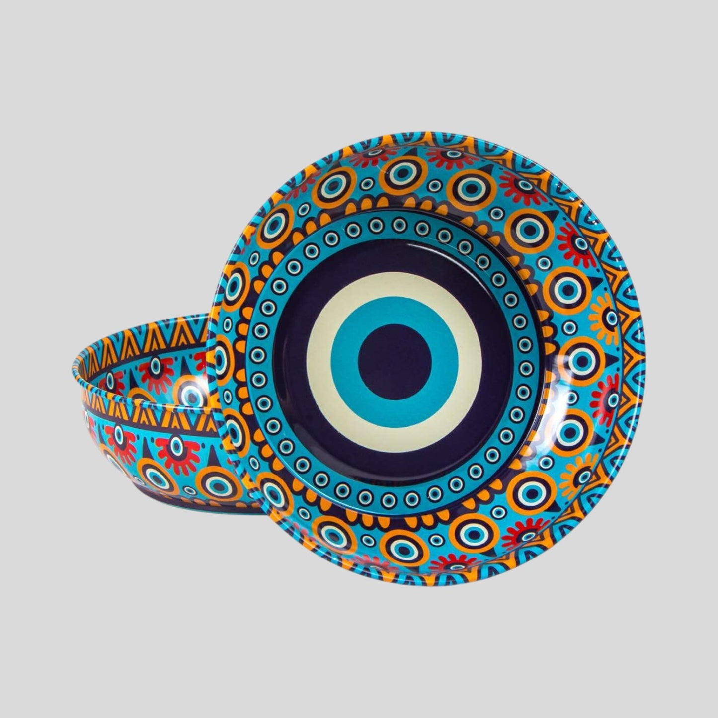 Turkish Metal Bowl - Large - Warm Tone Evil Eye Pattern