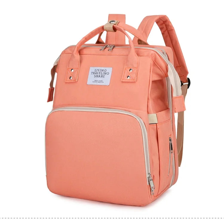 High Quality Custom Mummy Backpack Diaper Bag With Bed Cradle Changing Station Factory Wholesale OEM ODM Polyester PU Material-7