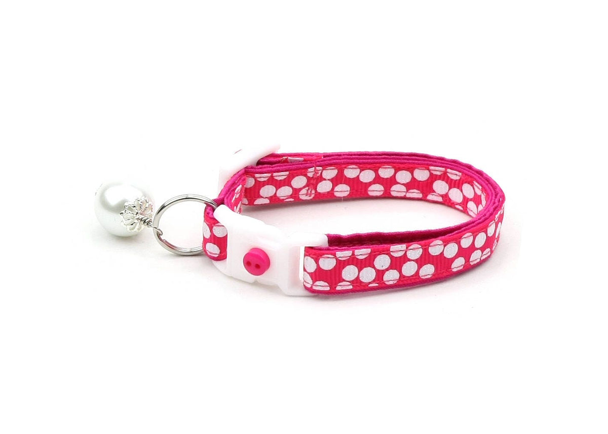 White Dots on Bright Pink Cat Collar
